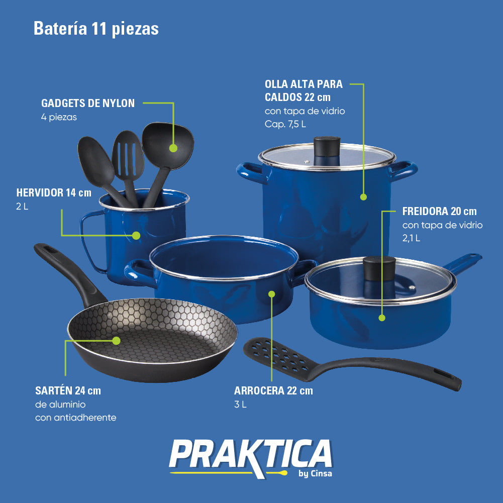 BATERIA PELTRE NOVACERO PRAKTICA 11 PIEZAS AZUL