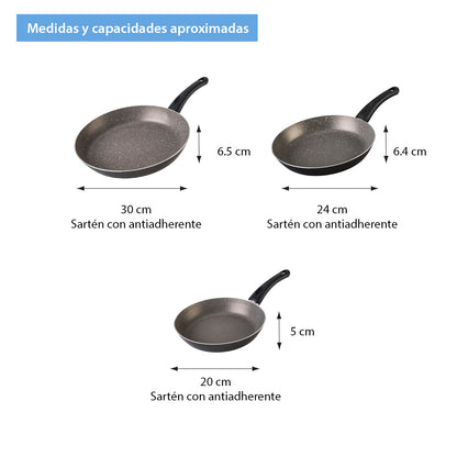 JUEGO DE SARTENES ALUMINIO CINSA ONIX 3 PIEZAS