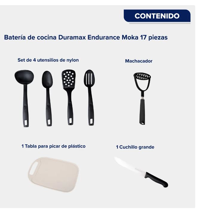 BATERIA CINSA DURAMAX MOKA ENDURANCE 16 PZ C/ANTIADHERENTE Y TAPA DE VIDRIOEC