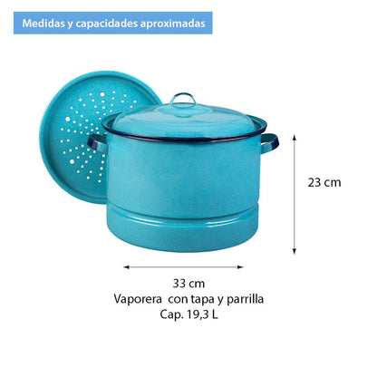 VAPORERA ACERO VITRIFICADO 38 CON TAPA